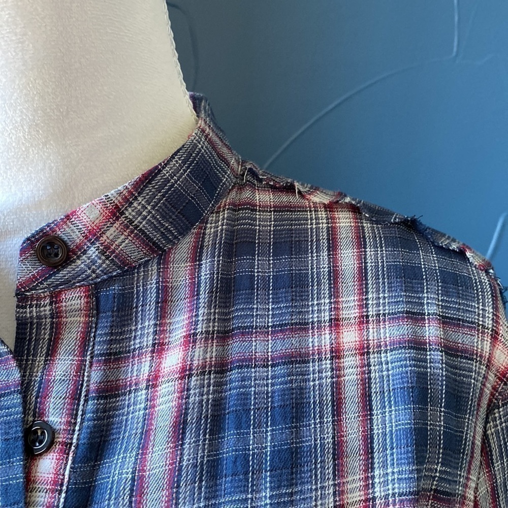 PINK LILY Plaid Elastic Waist Dress Button Down Long Sleeve Navy Red Blue - Picture 3 of 15